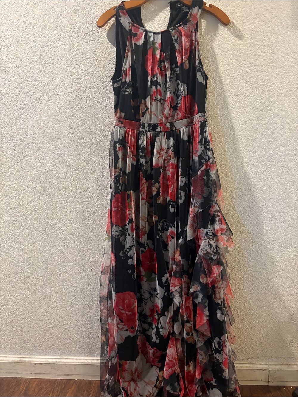 & Other Stories Black Maxi Dress with Red and Pink Floral Print